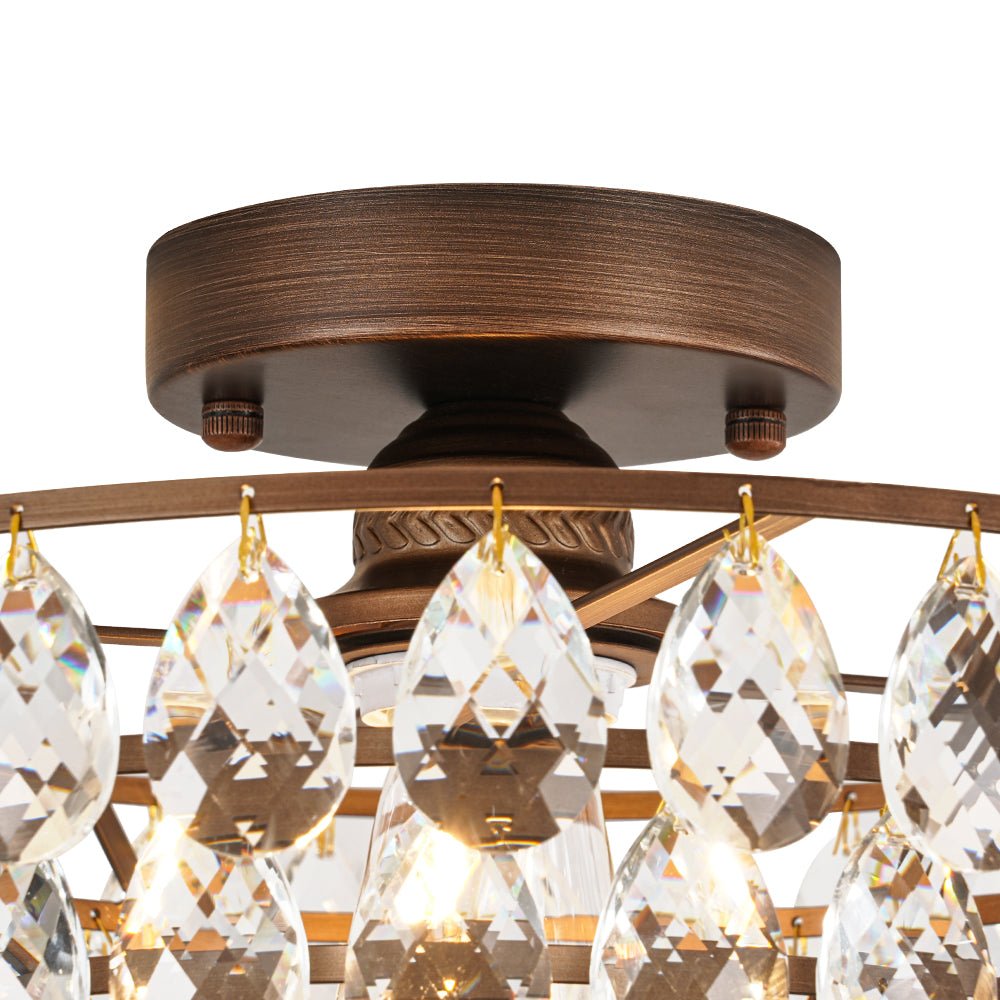 Vintage Single - Light Pyramid - Shape Teardrop Crystal Metal Semi Flush Mount Ceiling Light - LightfixturesUAE