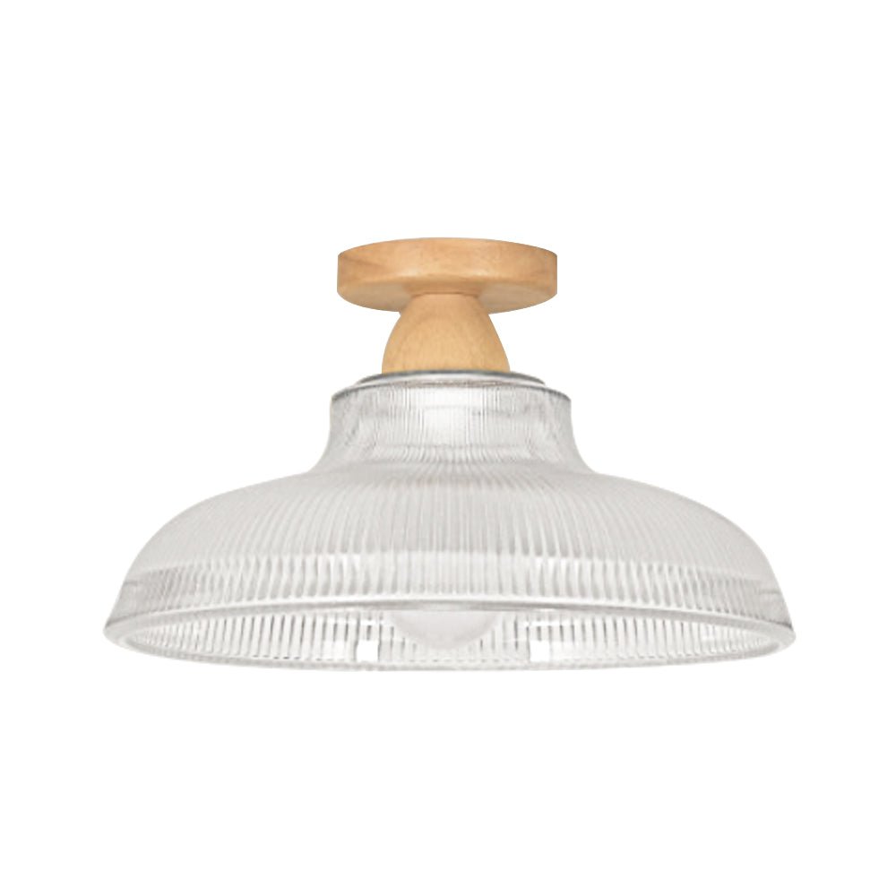 Vintage Wooden Ribbed Glass Dome - Shaped Semi - Flush Ceiling Light - LightfixturesUAE