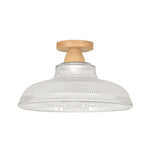 Vintage Wooden Ribbed Glass Dome - Shaped Semi - Flush Ceiling Light - LightfixturesUAE