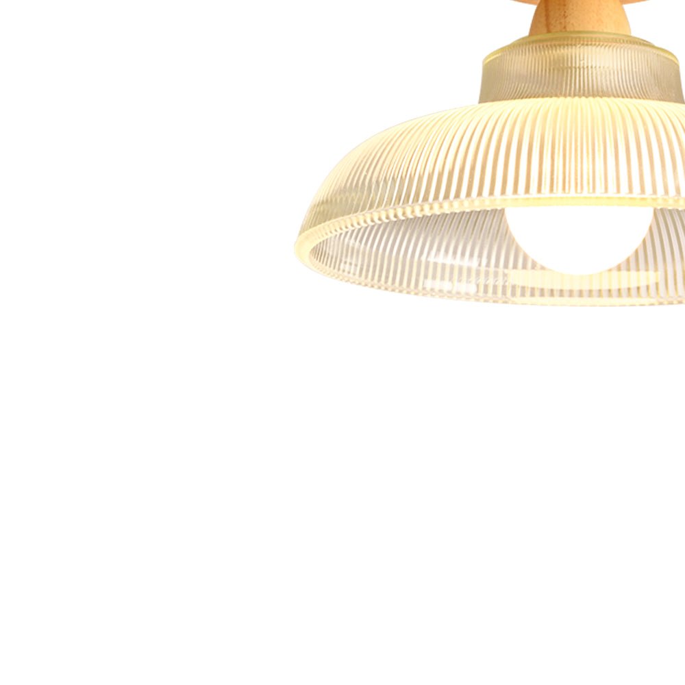 Vintage Wooden Ribbed Glass Dome - Shaped Semi - Flush Ceiling Light - LightfixturesUAE